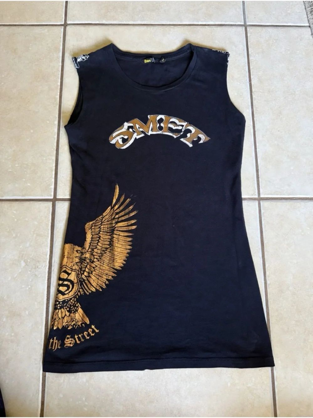 Smet by Christian Audigier (Ed Hardy) black tank top with gold accents Size M